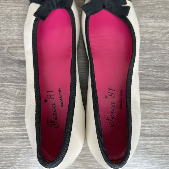 Ferca 81 Ballet Style Wedge Shoes Size EU 39 US 8.5 Ivory Black Patent Cap Italy - Picture 8 of 11
